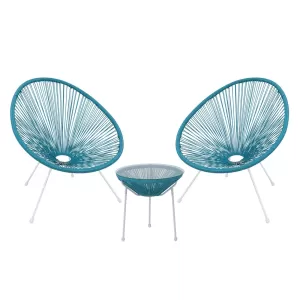 Acapulco Set Κήπου - Βεράντας: Τραπέζι + 2 Πολυθρόνες Μέταλλο Άσπρο / Rattan Μπλε Τραπ:Φ50x50cm - Πολ:70x69x81cm