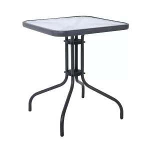 Baleno Τραπέζι Κήπου - Βεράντας, Μέταλλο Βαφή Ανθρακί, Επιφάνεια Γυαλί 60x60x70cm