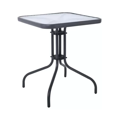 Baleno Τραπέζι Κήπου - Βεράντας, Μέταλλο Βαφή Ανθρακί, Επιφάνεια Γυαλί 60x60x70cm