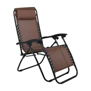 Super Relax Πολυθρόνα Με Υποπόδιο, Μέταλλο Βαφή Μαύρο, Textilene Καφέ 165x65x112cm