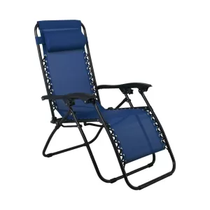 Super Relax Πολυθρόνα Με Υποπόδιο, Μέταλλο Βαφή Μαύρο, Textilene Μπλε 165x65x112cm