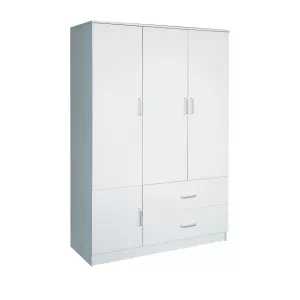 Closet Ντουλάπα Τετράφυλλη, 5 Ράφια, 2 Συρτάρια, Θέσεις Για Κρεμάστρες, Απόχρωση Άσπρο 120x50x180cm