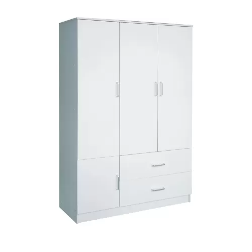 Closet Ντουλάπα Τετράφυλλη, 5 Ράφια, 2 Συρτάρια, Θέσεις Για Κρεμάστρες, Απόχρωση Άσπρο 120x50x180cm