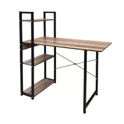 Γραφειο Η/Υ 4 Ράφια Μέταλλο Βαφή Μαύρο - Melamine Απόχρωση Καρυδί 90x40x73/110cm