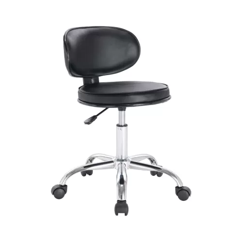 Glory Σκαμπό Με Πλάτη, Χρώμιο Pu Μαύρο, Τροχήλατο, Ρύθμιση Ύψους, Περιστρεφόμενο 51x51x67/78cm