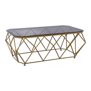 Acton Τραπεζάκι Σαλονιού Καθιστικού, Μέταλλο Βαφή Χρυσό Γυαλί Tea Colour Tempered 136x71x45cm (Top 121x61cm)