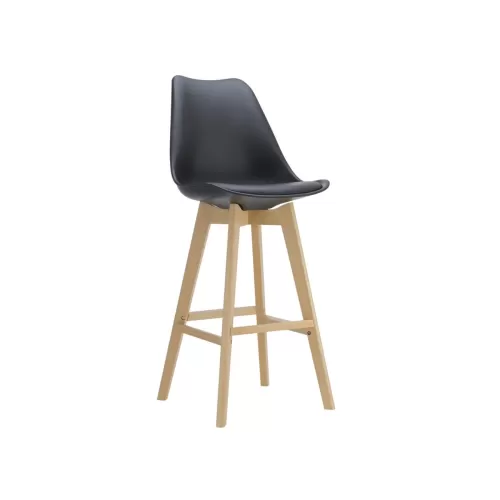 Martin Σκαμπό Bar Οξιά Φυσικό, Κάθισμα Η.67Cm, Pp-Pu Μαύρο, Μονταρισμένη Ταπετσαρία 49x54x67/106cm