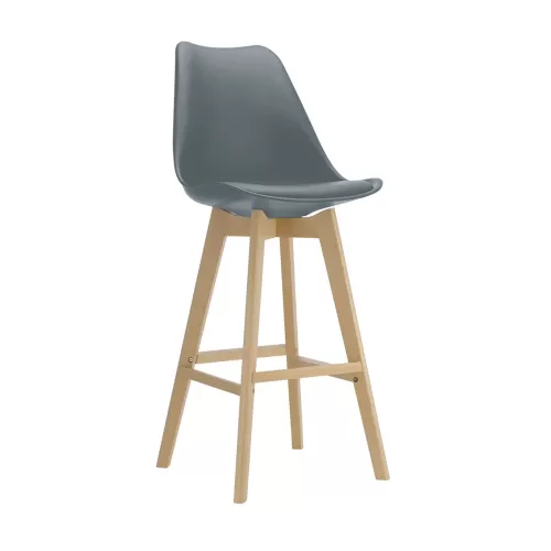 Martin Σκαμπό Bar Οξιά Φυσικό, Κάθισμα Η.67Cm, Pp-Pu Γκρι, Μονταρισμένη Ταπετσαρία 49x54x67/106cm