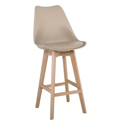 Martin Σκαμπό Bar Οξιά Φυσικό, Κάθισμα Η.67Cm, Pp-Pu Sand Beige, Μονταρισμένη Ταπετσαρία 49x54x67/106cm