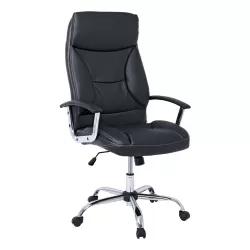 Bf5700 Πολυθρόνα Διευθυντή Μέταλλο Χρώμιο, Pu Μαύρο 64x72x112/121cm