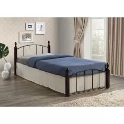 Aragon Kρεβάτι Ημίδιπλο, Για Στρώμα 120X200Cm, Μέταλλο Βαφή Μαύρο - Ξύλο Kαρυδί 125x210x76cm