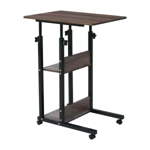 Lift Βοηθητικό Τραπεζάκι Μέταλλο Βαφή Μαύρο, Melamine Απόχρωση Σκούρο Καρυδί 60x40x78/92cm