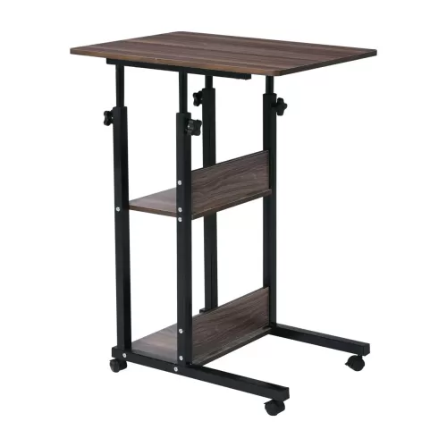 Lift Βοηθητικό Τραπεζάκι Μέταλλο Βαφή Μαύρο, Melamine Απόχρωση Σκούρο Καρυδί 60x40x78/92cm