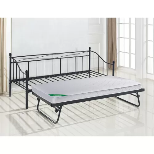Marin Set: Daybed (Για Στρώμα 90X190) + Βοηθητικό Κρεβάτι Με Στρώμα 185X85 Μέταλλο Μαύρο Κρεβάτια:198x97x93+185x85x36cm