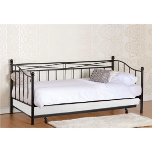 Marin Set: Daybed Με Στρώμα 90X190 + Βοηθητικό Κρεβάτι Με Στρώμα 85X185 Μέταλλο Μαύρο Beds: 198x97x93 _ 185x85x36cm
