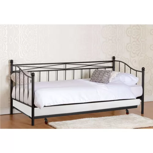 Marin Set: Daybed Με Στρώμα 90X190 + Βοηθητικό Κρεβάτι Με Στρώμα 85X185 Μέταλλο Μαύρο Beds: 198x97x93 _ 185x85x36cm