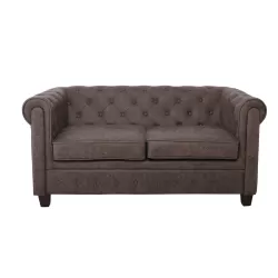Chesterfield Newport Kαναπές 2Θέσιος Σαλονιού -Καθιστικού, Ύφασμα Antique Look Καφέ 153x82x73cm