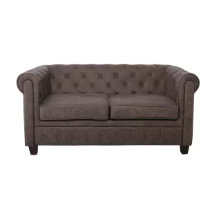Chesterfield Newport Kαναπές 2Θέσιος Σαλονιού -Καθιστικού, Ύφασμα Antique Look Καφέ 153x82x73cm