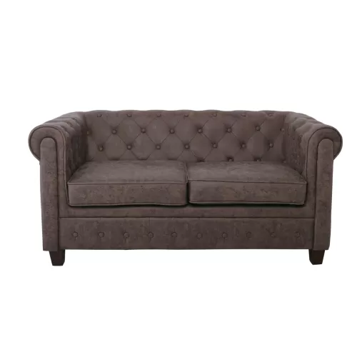 Chesterfield Newport Kαναπές 2Θέσιος Σαλονιού -Καθιστικού, Ύφασμα Antique Look Καφέ 153x82x73cm