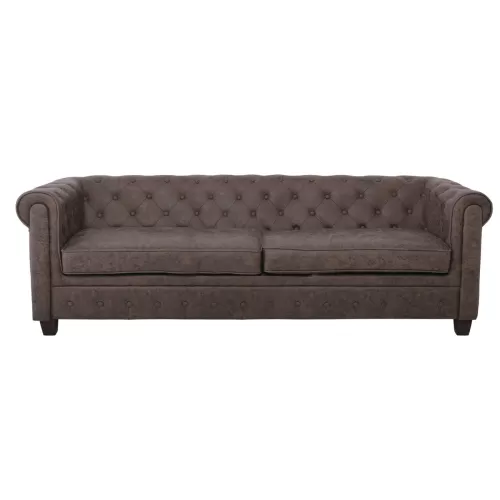 Chesterfield Newport Kαναπές 3Θέσιος Σαλονιού - Καθιστικού, Ύφασμα Antique Look Καφέ 219x82x73cm