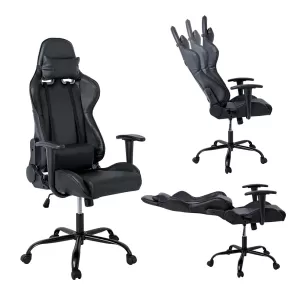 Bf8350 Gaming Πολυθρόνα Γραφείου, Ανάκλιση Πλάτης Έως 90°, Pu Μαύρο 69x69x126/136cm