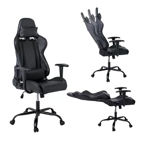 Bf8350 Gaming Πολυθρόνα Γραφείου, Ανάκλιση Πλάτης Έως 90°, Pu Μαύρο 69x69x126/136cm