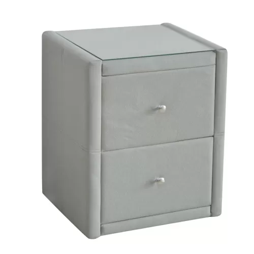 Wilton Κομοδίνο Ύφασμα Grey Stone Με Προστατευτικό Γυαλί Επιφάνειας 46x41x57cm