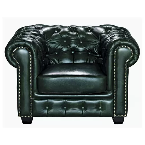 Chesterfield Birmingham Πολυθρόνα Σαλονιού Καθιστικού,Δέρμα Antique Green 103x92x72cm