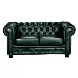 Chesterfield Birmingham Καναπές 2Θέσιος Σαλονιού Καθιστικού,Δέρμα Antique Green 155x91x74cm