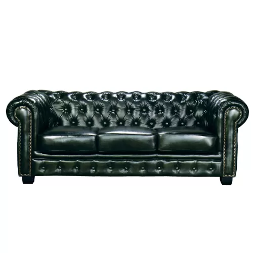 Chesterfield Birmingham Kαναπές 3Θέσιος Σαλονιού Καθιστικού,Δέρμα Antique Green 201x92x74cm