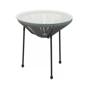 Acapulco Τραπεζάκι Μέταλλο Βαφή Μαύρο, Plastic Rattan Γκρι Φ50cm H.50cm