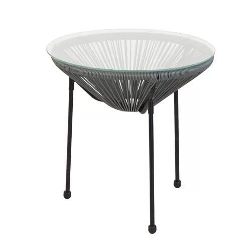 Acapulco Τραπεζάκι Μέταλλο Βαφή Μαύρο, Plastic Rattan Γκρι Φ50cm H.50cm
