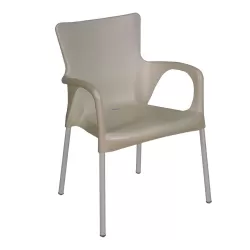 Lara Πολυθρόνα Pro Dining Στοιβαζόμενη, Alu Silver, Pp - Uv Protection Απόχρωση Tortora 60x52x85cm