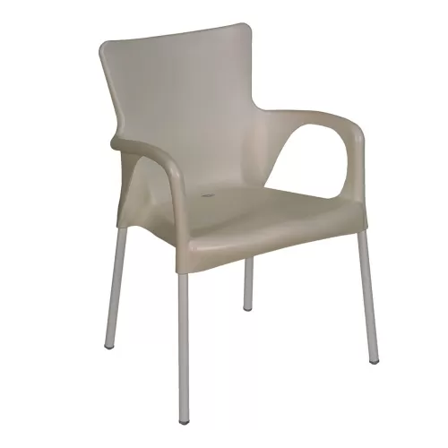 Lara Πολυθρόνα Pro Dining Στοιβαζόμενη, Alu Silver, Pp - Uv Protection Απόχρωση Tortora 60x52x85cm