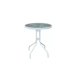 Baleno Τραπέζι Κήπου - Βεράντας, Μέταλλο Βαφή Άσπρο, Γυαλί Tempered Φ60x70cm