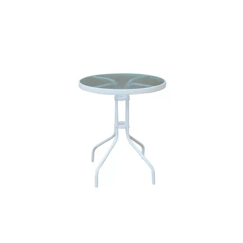 Baleno Τραπέζι Κήπου - Βεράντας, Μέταλλο Βαφή Άσπρο, Γυαλί Tempered Φ60x70cm