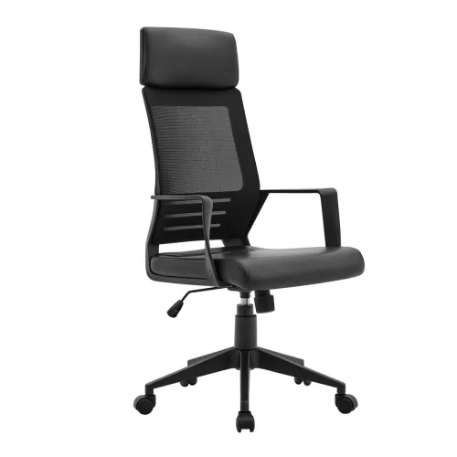 Bf2500 Πολυθρόνα Γραφείου Διευθυντή Mesh Μαύρο - Pu Μαύρο 58x62x116/126cm