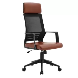 Bf2500 Πολυθρόνα Γραφείου Διευθυντή Mesh Μαύρο - Pu Καφέ 58x62x116/126cm