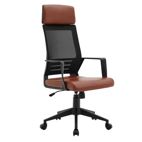 Bf2500 Πολυθρόνα Γραφείου Διευθυντή Mesh Μαύρο - Pu Καφέ 58x62x116/126cm