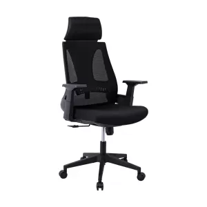 Bf8750 Πολυθρόνα Γραφείου Διευθυντή, Mesh Μαύρο, Ύφασμα Μαύρο 65x64x117/127cm