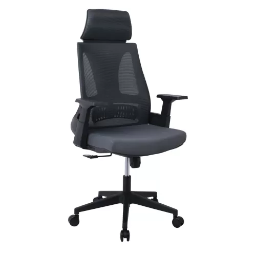 Bf8750 Πολυθρόνα Γραφείου Διευθυντή, Mesh Γκρι, Ύφασμα Γκρι 65x64x117/127cm