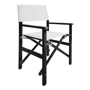 Σκηνοθέτη Πολυθρόνα, Αλουμίνιο Μαύρο (1,2Mm), Textilene Άσπρο, Πτυσσόμενη (2,75Kg) 54x50x88cm