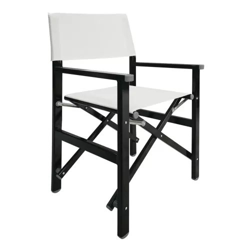 Σκηνοθέτη Πολυθρόνα, Αλουμίνιο Μαύρο (1,2Mm), Textilene Άσπρο, Πτυσσόμενη (2,75Kg) 54x50x88cm