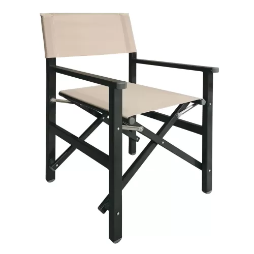 Σκηνοθέτη Πολυθρόνα, Αλουμίνιο Ανθρακί (1,2Mm), Textilene Μπεζ, Πτυσσόμενη(2,75Kg) 54x50x88cm