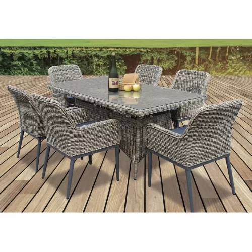 Havana Set Τραπεζαρία Κήπου Alu,Wicker Grey Brown-Ανθρακί: Τραπέζι 160X90 + 6 Πολυθρόνες Table:160x90x75 Chair:64x65x85