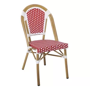 Paris Καρέκλα Bistro Αλουμίνιο Φυσικό, Wicker Άσπρο - Κόκκινο, Στοιβαζόμενη 46x54x88cm