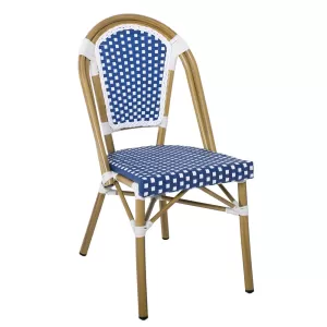 Paris Καρέκλα Bistro Αλουμίνιο Φυσικό, Wicker Άσπρο - Μπλε, Στοιβαζόμενη 46x54x88cm