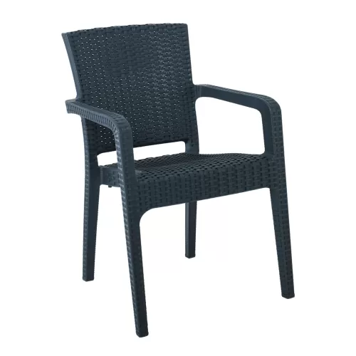 Lora Πολυθρόνα Κήπου Στοιβαζόμενη, Pp (Rattan Look) Απόχρωση Ανθρακί 57x57x87cm