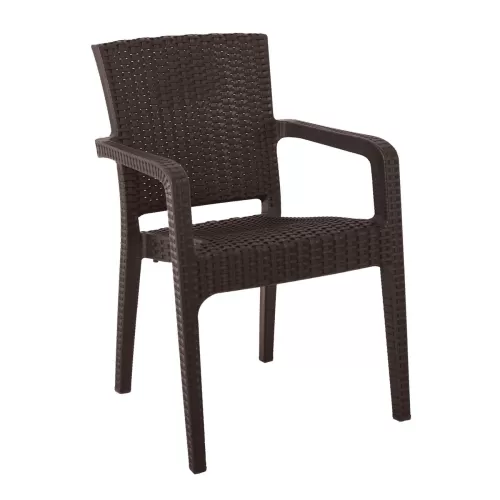 Lora Πολυθρόνα Κήπου Στοιβαζόμενη, Pp (Rattan Look) Απόχρωση Καφέ Σκούρο 57x57x87cm