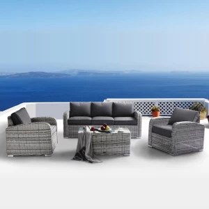 Belmar Living Set Σαλόνι Κήπου Alu:3Θέσ+2 Πολυθρόνες+Τραπέζι Wicker Greywhite, Μαξ.γκρι Σκ. 100x50x45-192x85x73-80x85x73cm